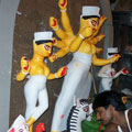 Sun Dried Clay Durga being painted